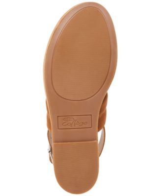 AQUA COLLEGE Womens Brown 1" Platform Padded Nuria Round Toe Wedge Buckle Leather Slingback Sandal M