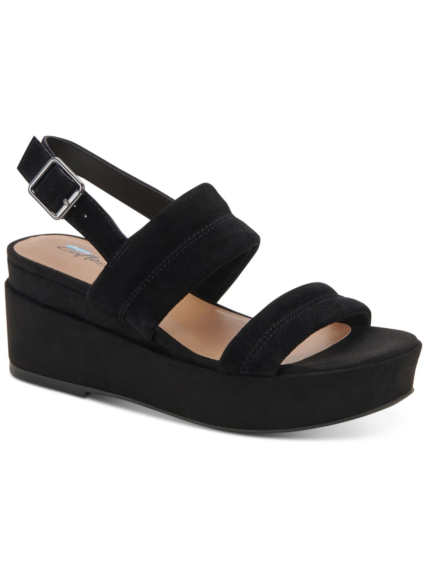 AQUA COLLEGE Womens Black 1" Platform Padded Nuria Round Toe Wedge Buckle Leather Slingback Sandal 9.5