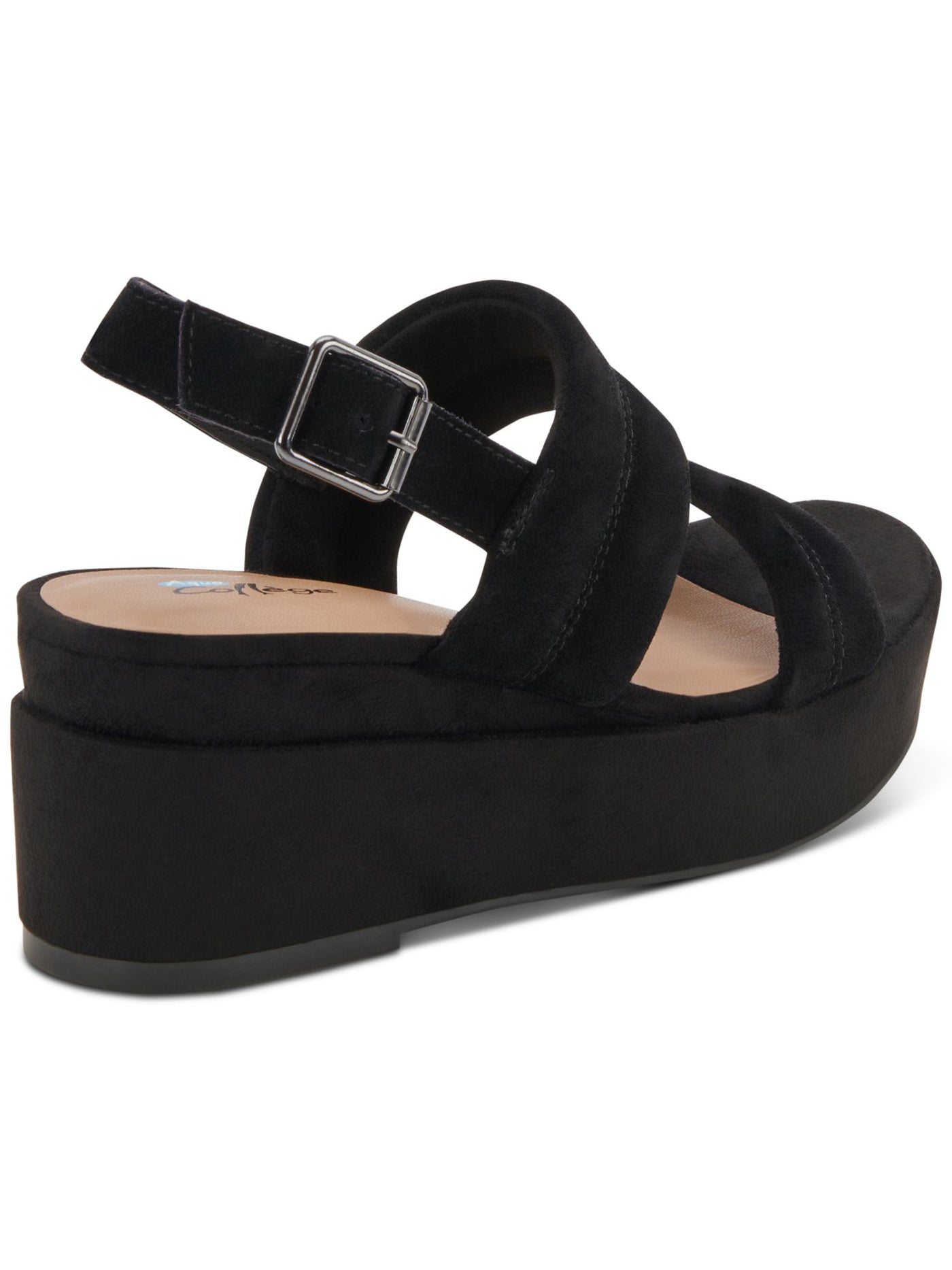 AQUA COLLEGE Womens Black 1" Platform Padded Nuria Round Toe Wedge Buckle Leather Slingback Sandal 8