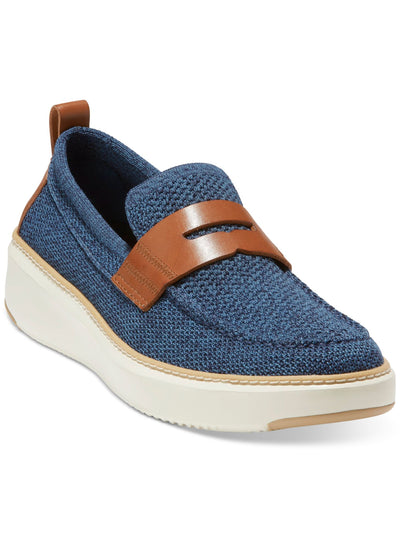 COLE HAAN GRANDSERIES Mens Blue Knit Contrast Penny Keeper Back Pull-Tab Cushioned Topspin Round Toe Wedge Slip On Loafers Shoes 8 M