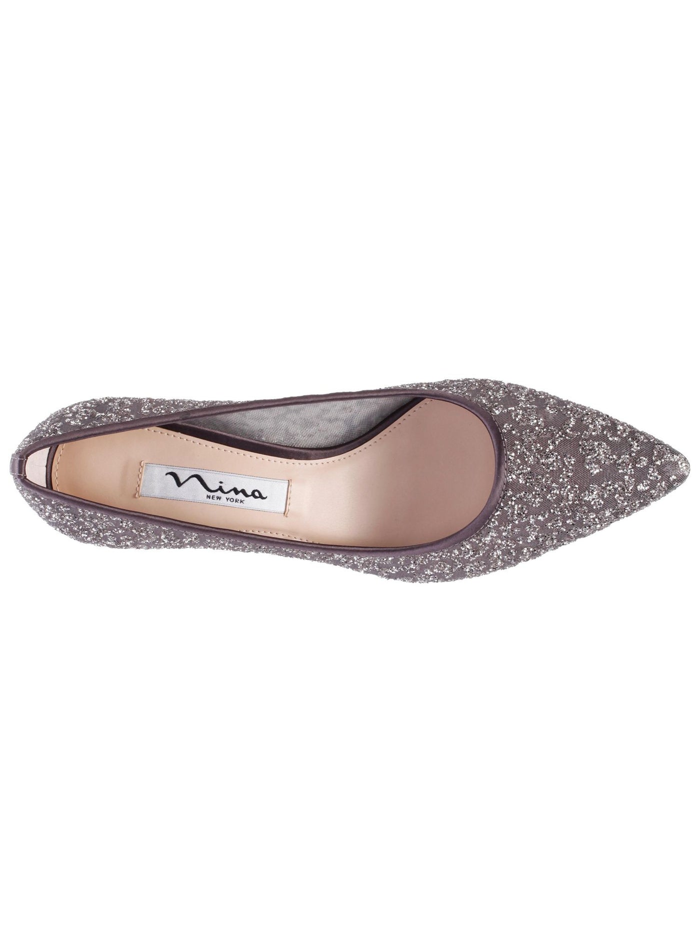 NINA NEW YORK Womens Gray Mixed Media Mesh Glitter Nikki Pointed Toe Kitten Heel Slip On Pumps Shoes 10 M