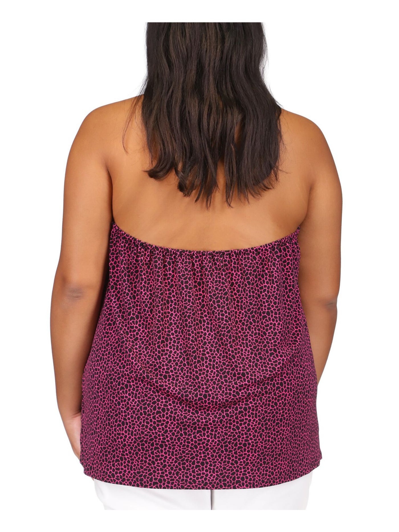 MICHAEL MICHAEL KORS Womens Pink Cut Out Crisscross Open Back Animal Print Sleeveless Halter Cocktail Top Plus 4X