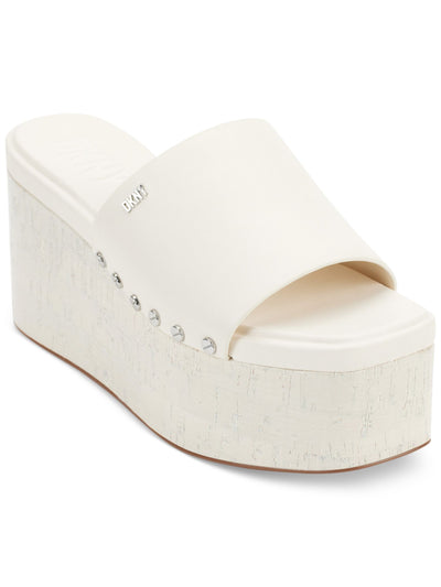 DKNY Womens Ivory Logo Hardware Studded Goring Padded Alvy Square Toe Platform Slip On Leather Mules 7.5 M