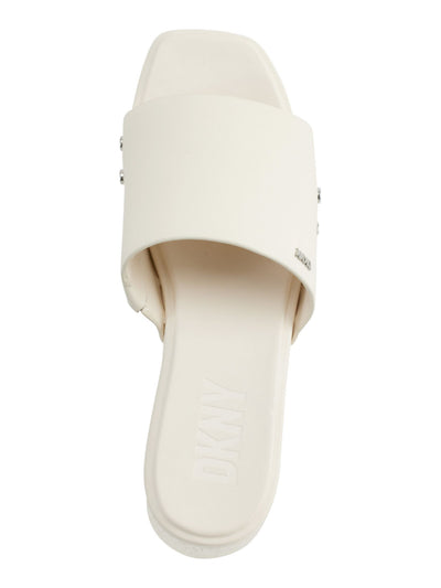 DKNY Womens Ivory Logo Hardware Studded Goring Padded Alvy Square Toe Platform Slip On Leather Mules 10 M