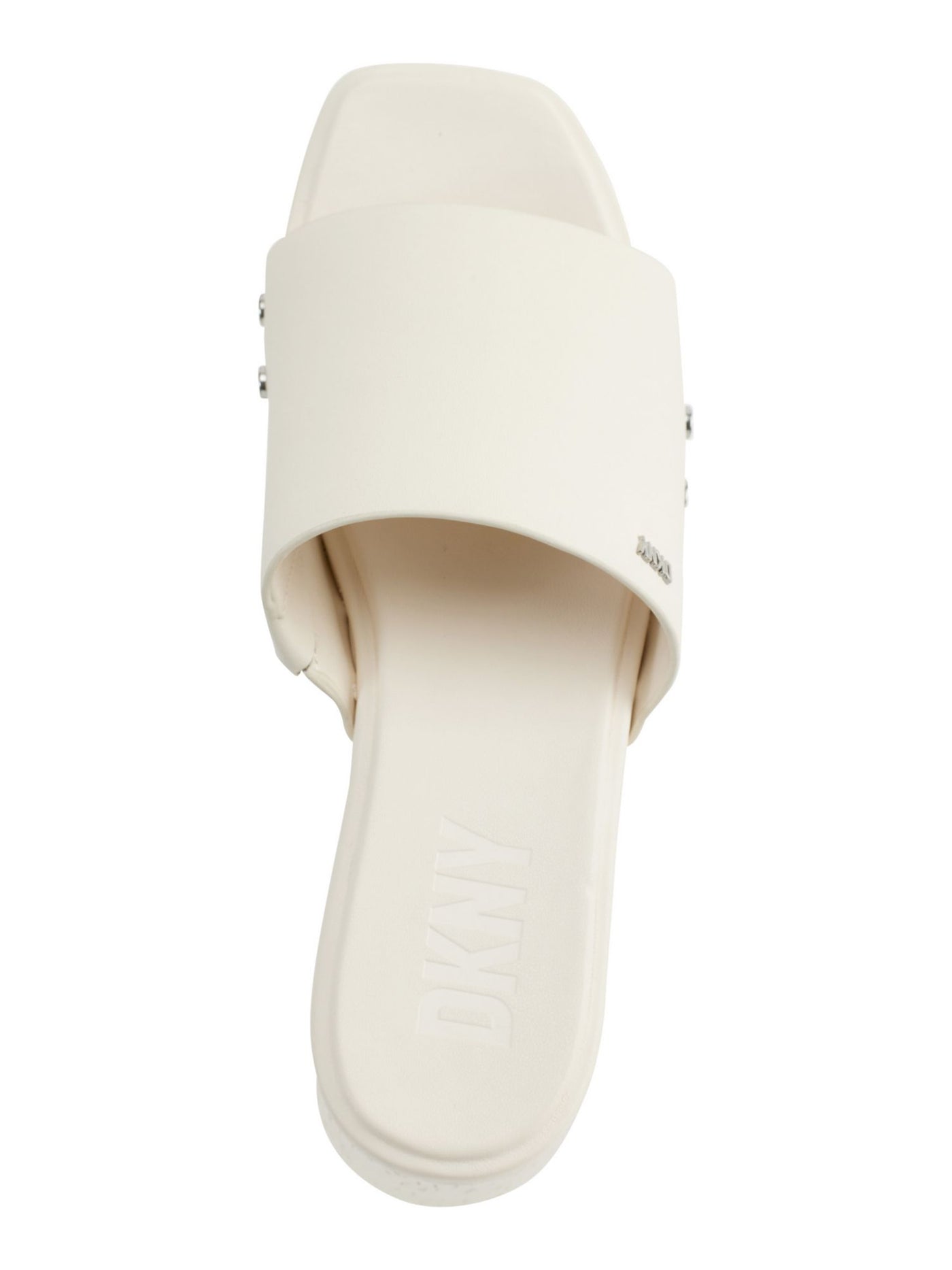 DKNY Womens Ivory Logo Hardware Goring Studded Alvy Square Toe Platform Slip On Leather Mules 6.5 M