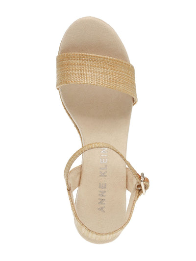 ANNE KLEIN Womens Beige Woven Padded Ankle Strap Adjustable Wella Round Toe Wedge Buckle Heeled Sandal 9.5 M