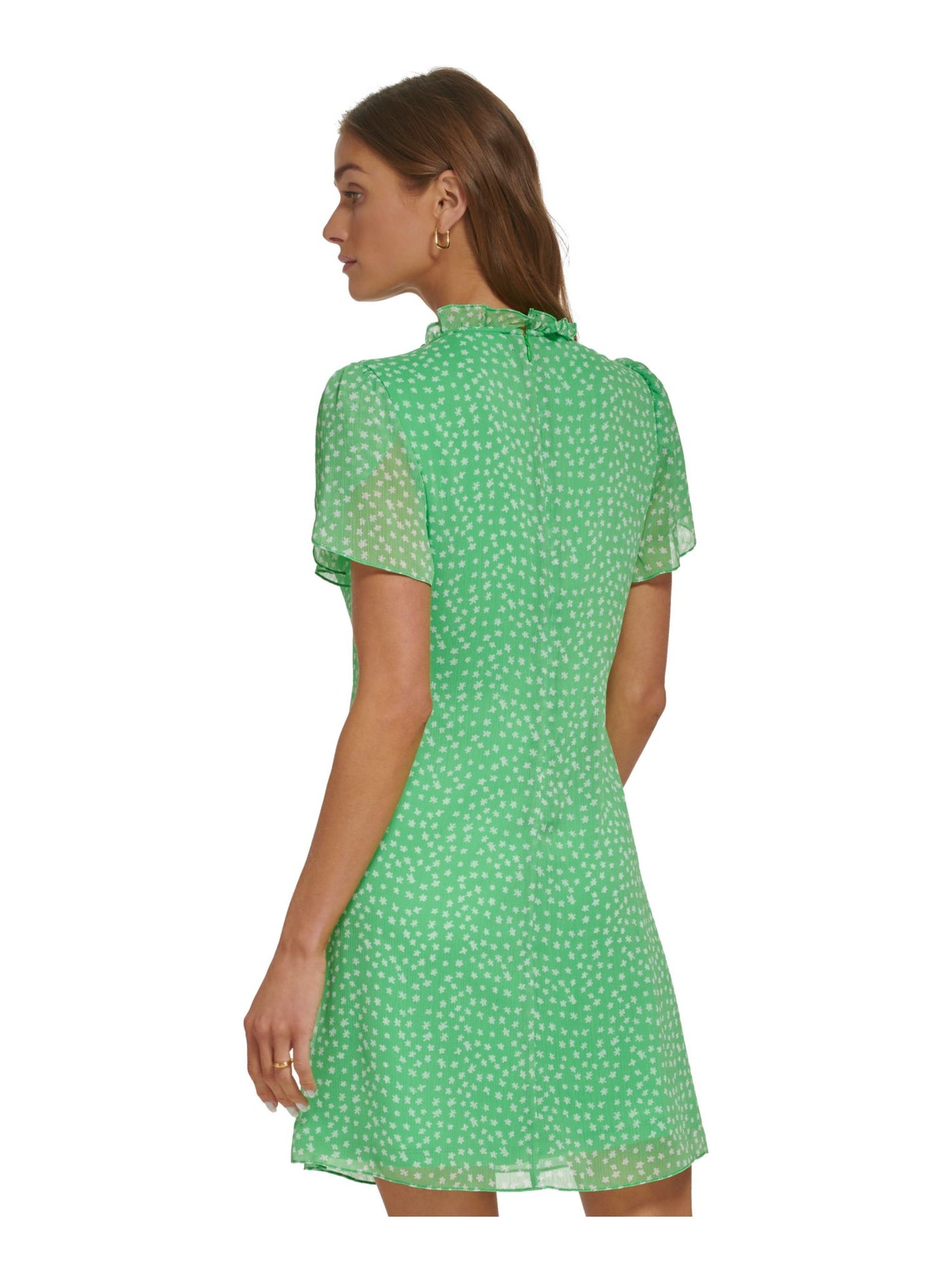 DKNY Womens Green Tie Ruffled Lined Floral Tulip Sleeve Split Above The Knee Sheath Dress Petites 2P