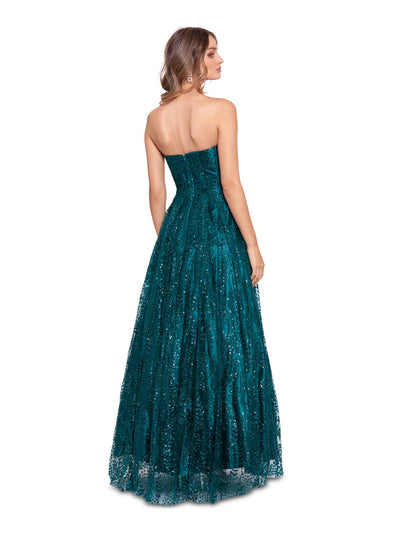 BLONDIE NITES Womens Green Zippered Pocketed Pleated Skirt Lined Sleeveless Sweetheart Neckline Full-Length Prom Gown Dress Juniors 11