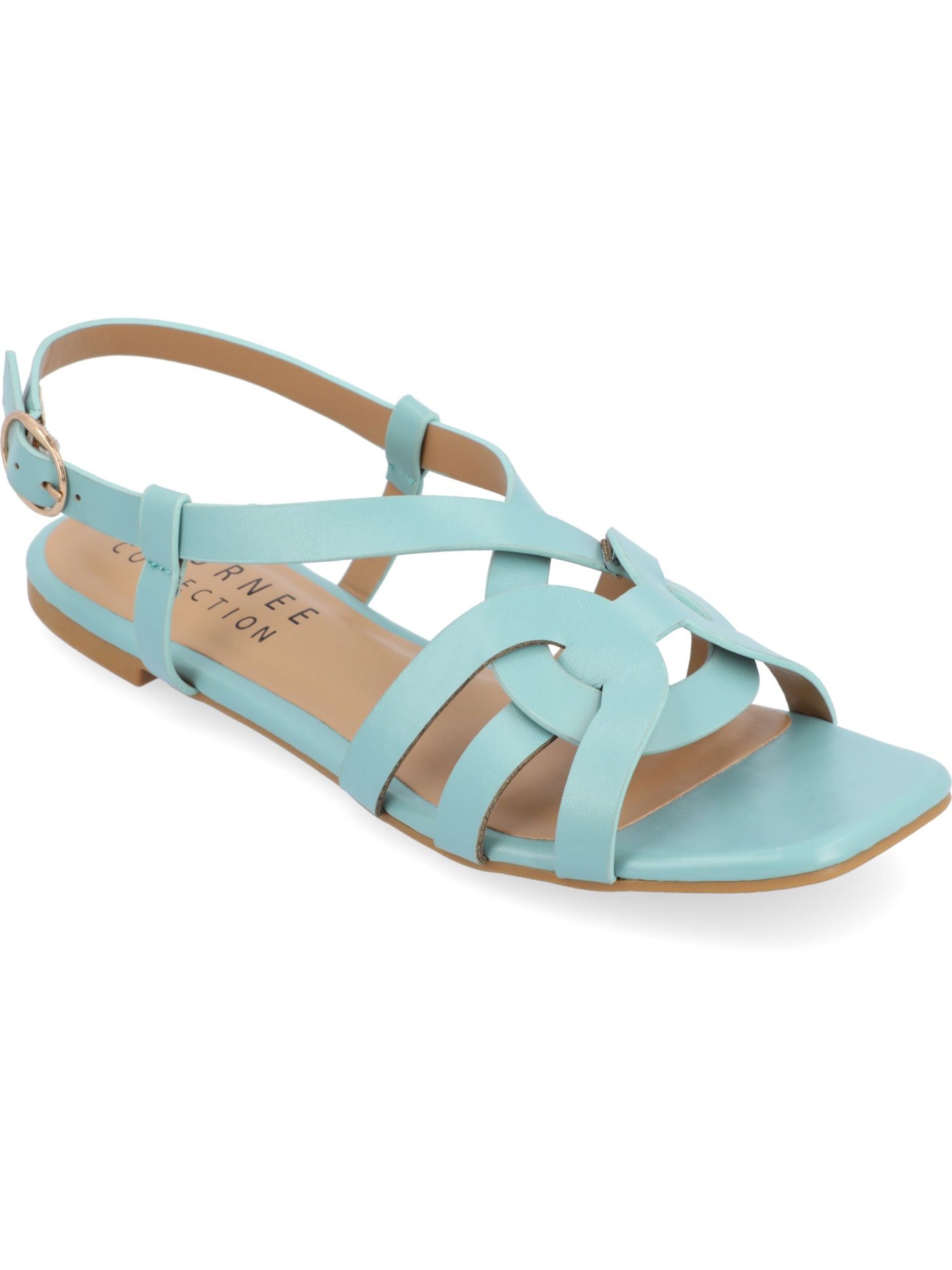 JOURNEE COLLECTION Womens Aqua Interlocking Straps Goring Padded Alorra Open Toe Buckle Slingback Sandal 6.5