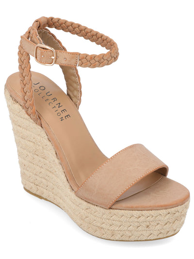 JOURNEE COLLECTION Womens Brown 1-1/2" Platform Jute Wrapped Cusioned Ankle Strap Braided Andiah Open Toe Wedge Buckle Dress Espadrille Shoes 8 M