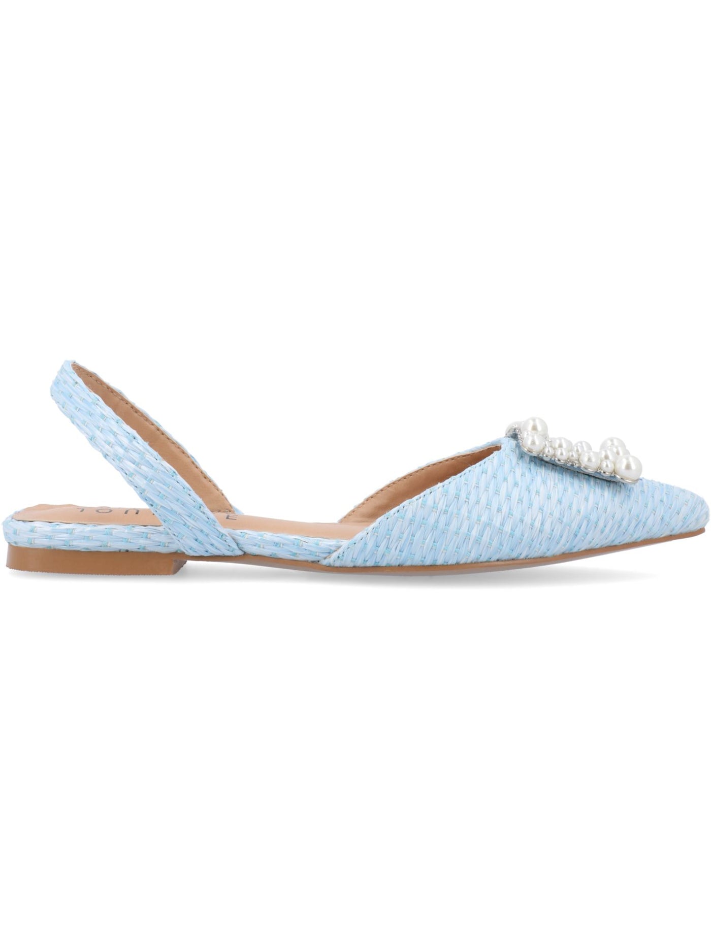 JOURNEE COLLECTION Womens Light Blue Raffia Goring Padded Embellished Buckle Accent Hannae Pointed Toe Slip On Slingback 7.5