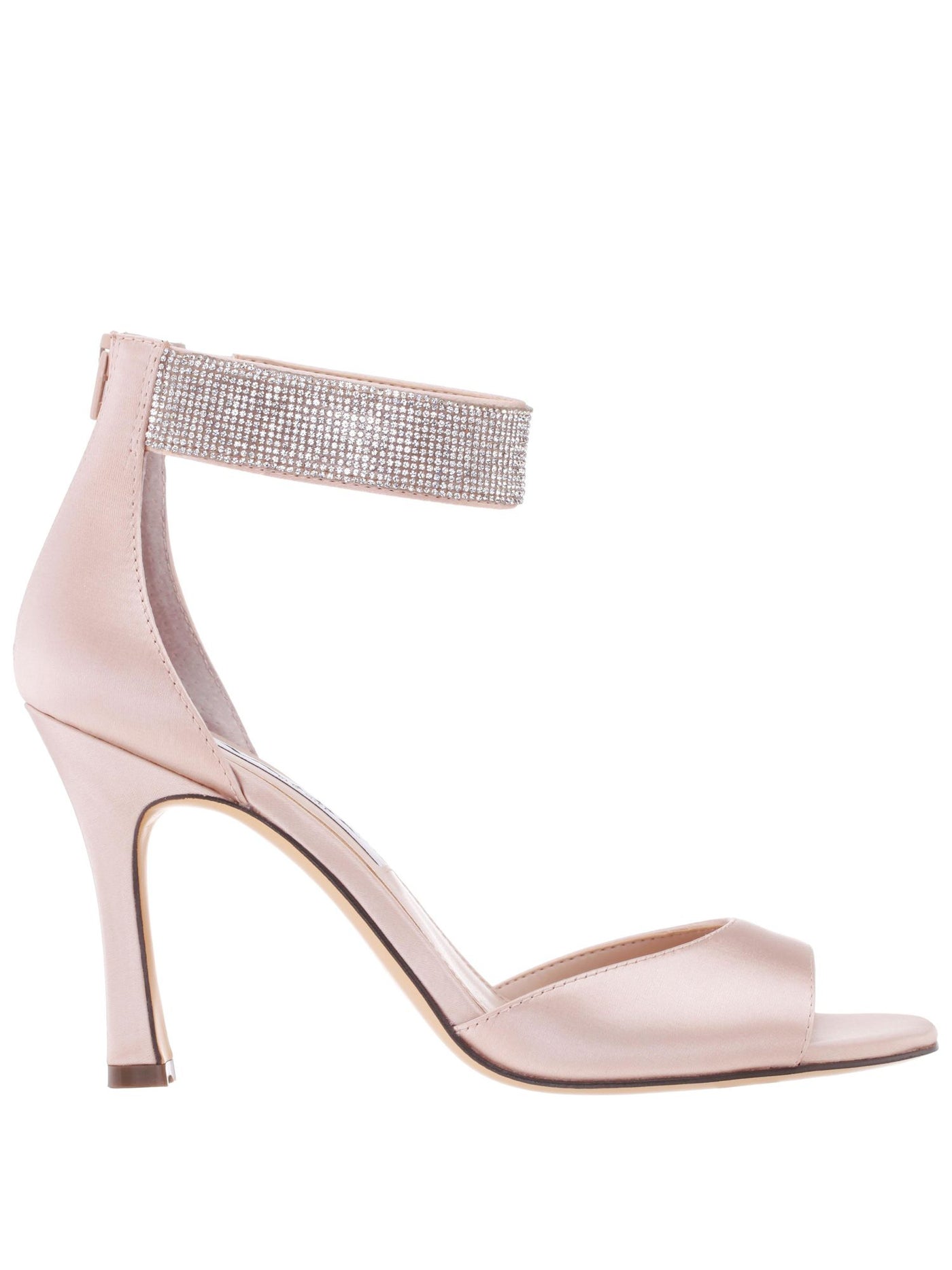 NINA NEW YORK Womens Pink Rhinestone Embellished Ankle Strap Goring Cushioned Dezzie Square Toe Stiletto Zip-Up Dress Heeled Sandal 6 M