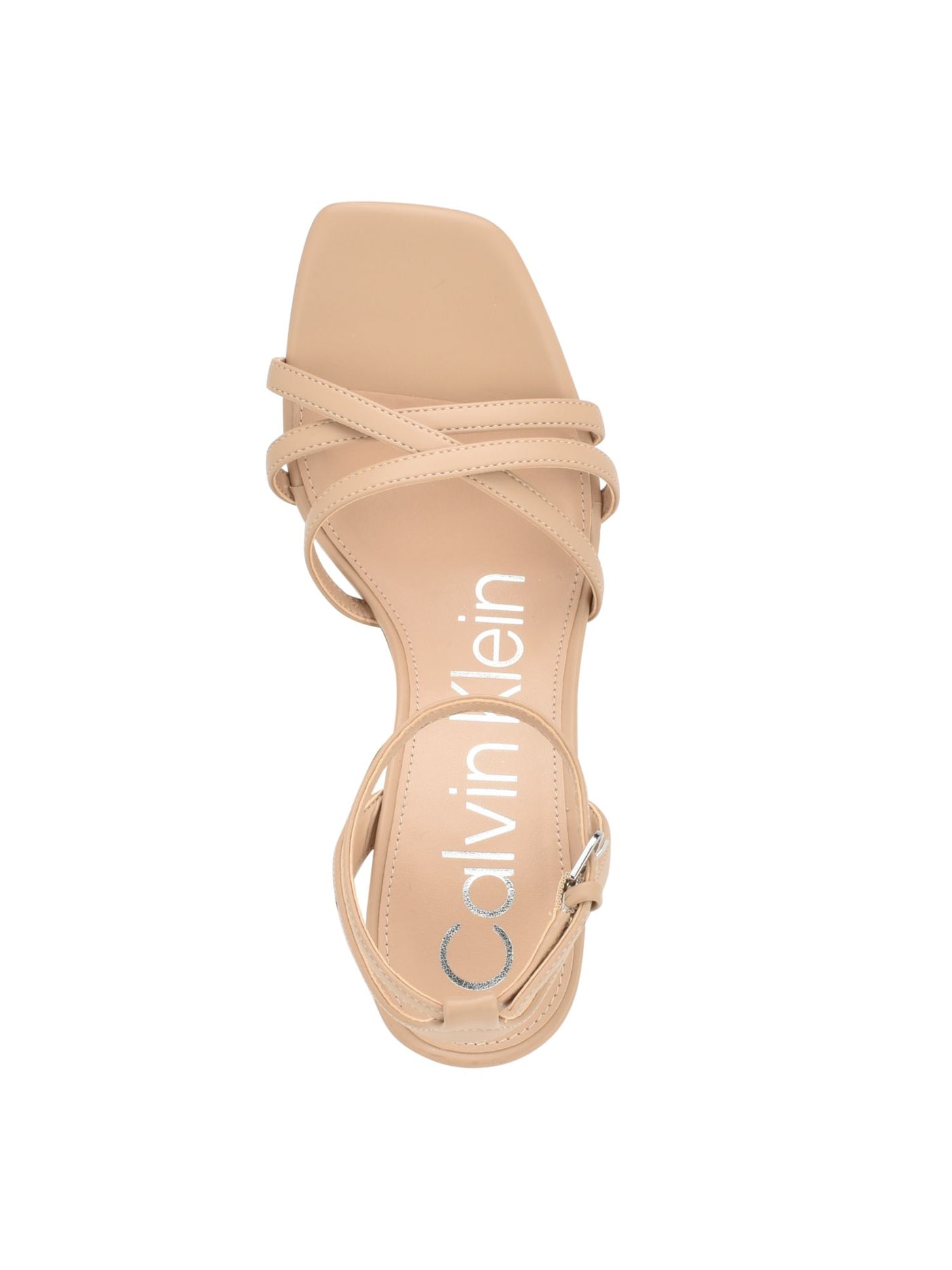 CALVIN KLEIN Womens Beige Padded Strappy Asymmetrical Qalat Square Toe Block Heel Buckle Dress Heeled Sandal 11 M