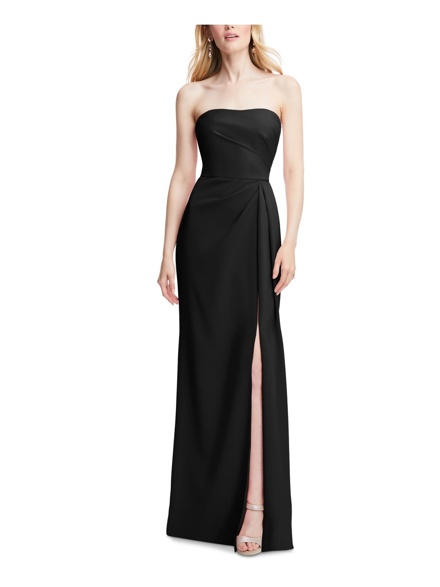 AFTER SIX Womens Black Pleated Zippered High Slit Lined Sleeveless Strapless Full-Length Evening Gown Dress 18