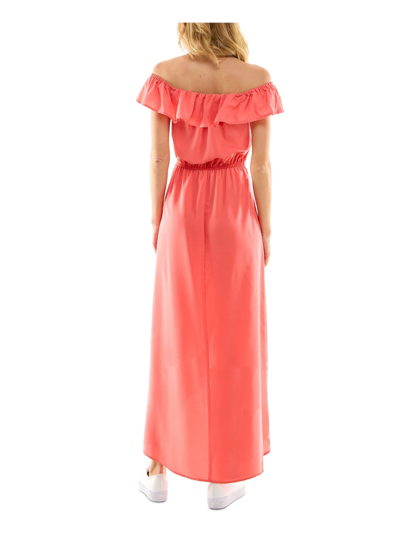 KINGSTON GREY Womens Coral Ruffled Tie Elastic Waist Flutter Sleeve Off Shoulder Maxi Party Hi-Lo Dress XXS
