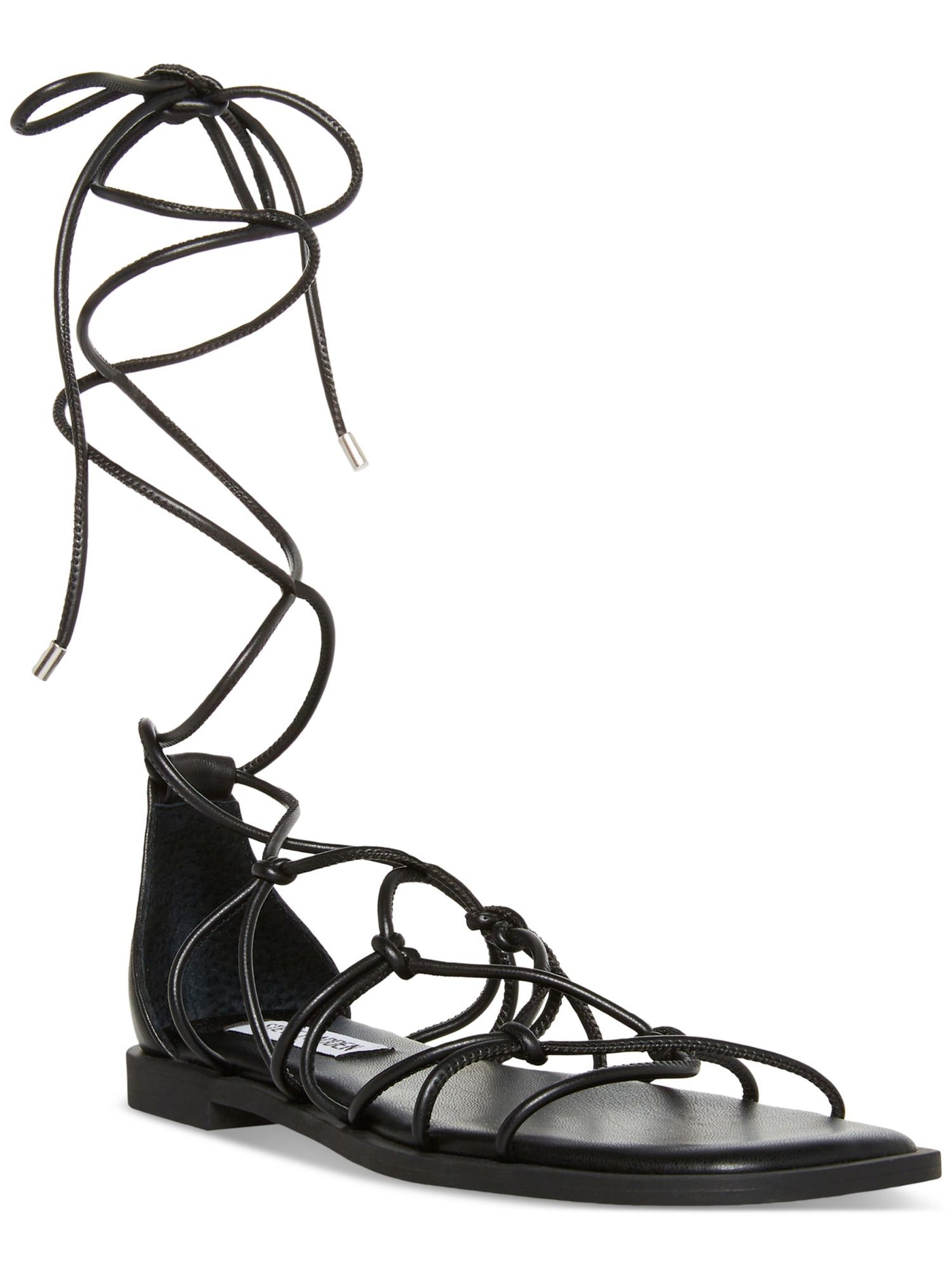 STEVE MADDEN Womens Black Strappy Padded Ainsley Square Toe Lace-Up Sandals Shoes 11 M