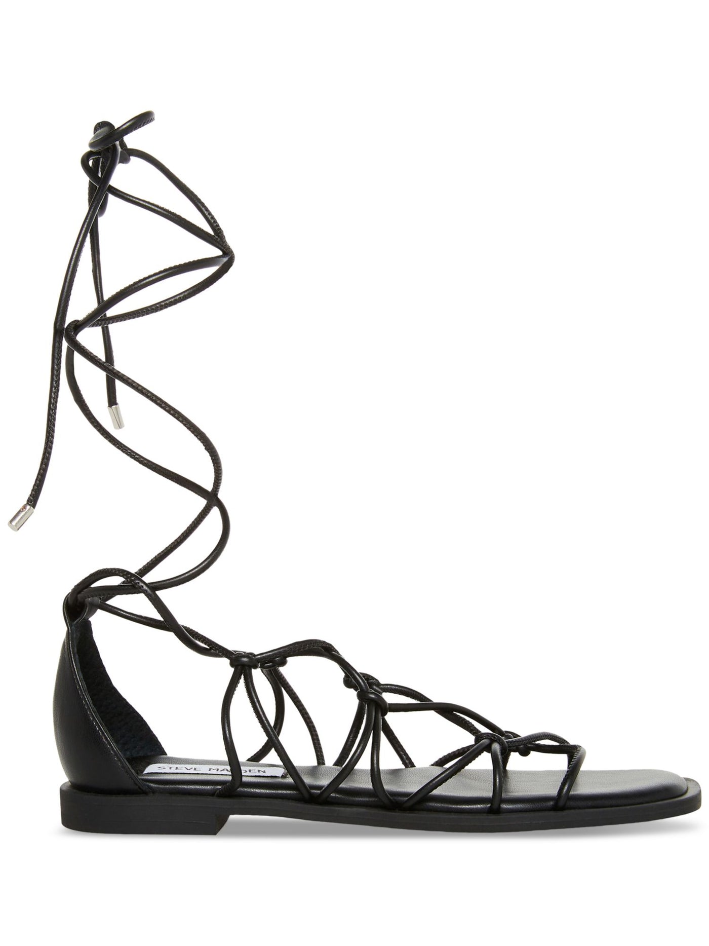 STEVE MADDEN Womens Black Strappy Padded Ainsley Square Toe Lace-Up Sandals Shoes 11 M