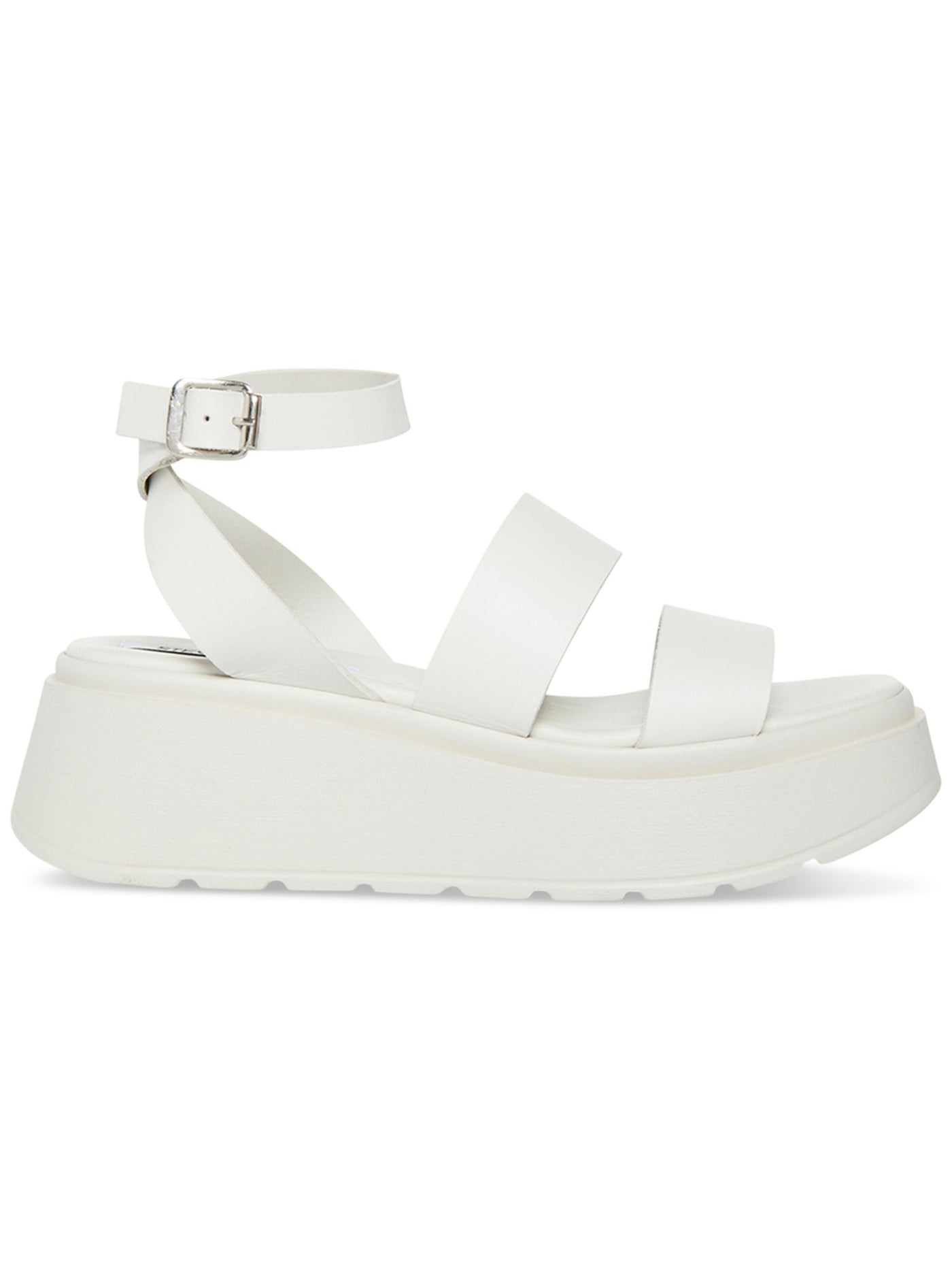 STEVE MADDEN Womens White 1-1/2" Platform Ankle Strap Padded Tenysi Square Toe Wedge Buckle Leather Heeled Sandal 9