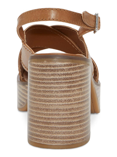 LUCKY BRAND Womens Brown 1" Platform Crisscross Straps Padded Delmie Round Toe Stacked Heel Buckle Leather Slingback Sandal 8 M
