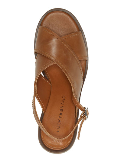 LUCKY BRAND Womens Brown 1" Platform Crisscross Straps Padded Delmie Round Toe Stacked Heel Buckle Leather Slingback Sandal 8 M