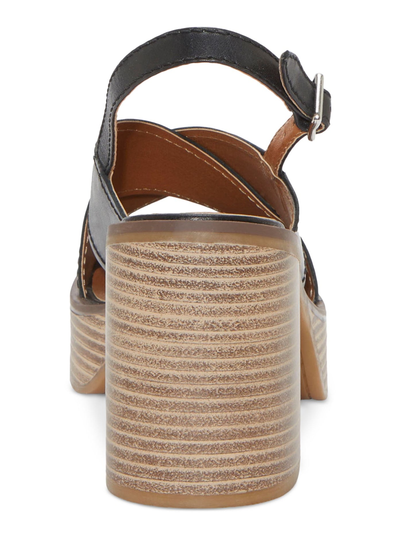 LUCKY BRAND Womens Black Padded Delmie Round Toe Stacked Heel Buckle Leather Slingback Sandal 8 M
