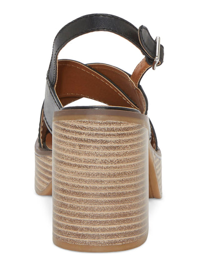 LUCKY BRAND Womens Black Padded Delmie Round Toe Stacked Heel Buckle Leather Slingback Sandal 8 M