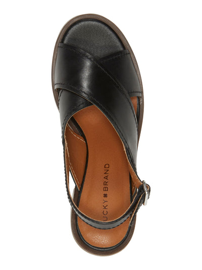 LUCKY BRAND Womens Black Padded Delmie Round Toe Stacked Heel Buckle Leather Slingback Sandal 10