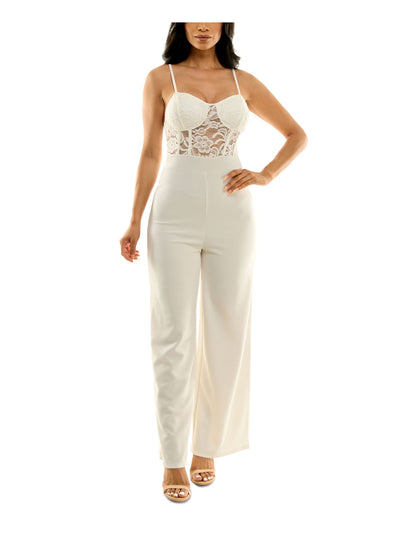 ALMOST FAMOUS Womens Ivory Spaghetti Strap Sweetheart Neckline Party Cami Wide Leg Jumpsuit XL