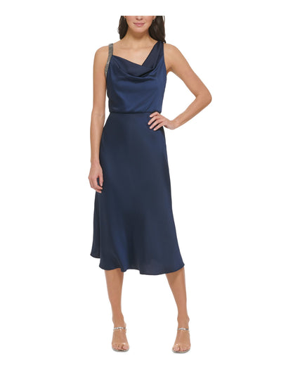 DKNY Womens Navy Zippered Unlined Sleeveless Cowl Neck Midi Party Fit + Flare Dress 6
