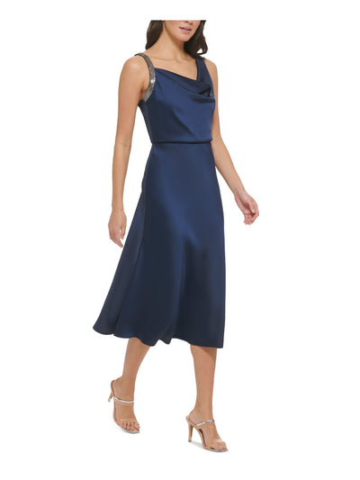 DKNY Womens Navy Zippered Unlined Sleeveless Cowl Neck Midi Party Fit + Flare Dress 6