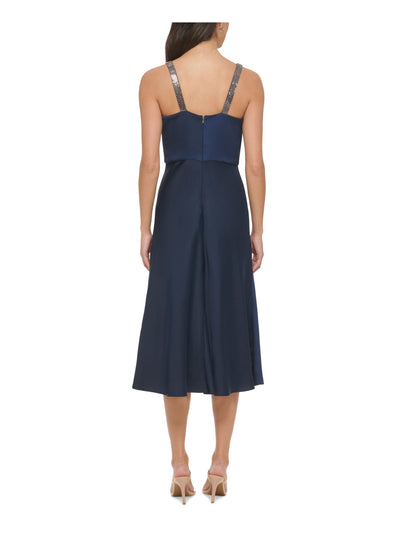 DKNY Womens Navy Zippered Unlined Sleeveless Cowl Neck Midi Party Fit + Flare Dress 6
