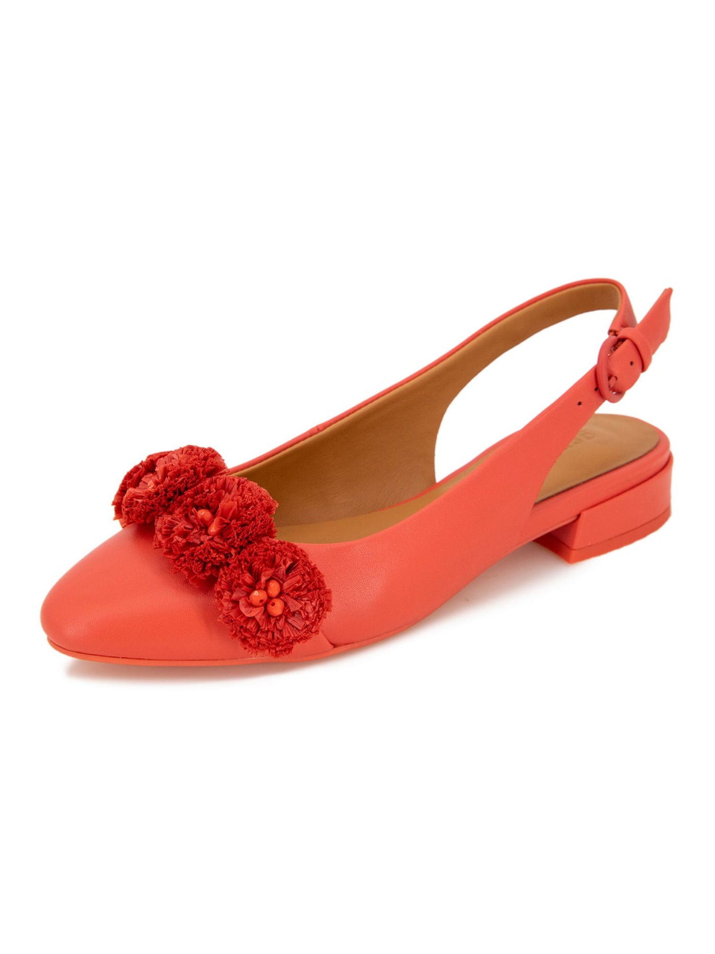 GENTLE SOULS KENNETH COLE Womens Coral Pom Pom At Vamp Cushioned Anana Pointy Toe Buckle Leather Slingback Sandal 5 M