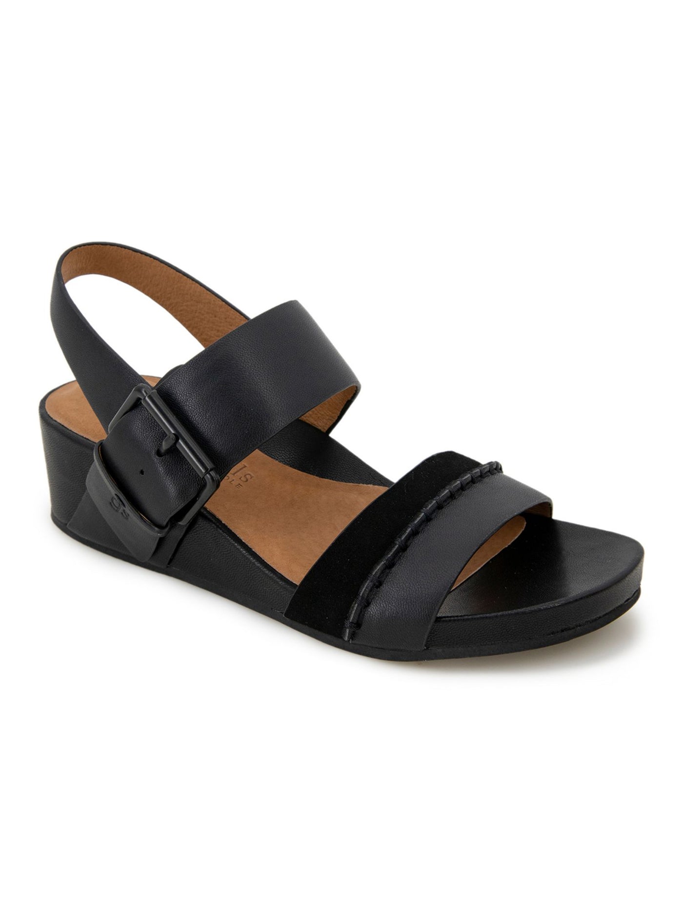 GENTLE SOULS KENNETH COLE Womens Black Cushioned Giulia Open Toe Wedge Buckle Leather Slingback Sandal 6.5