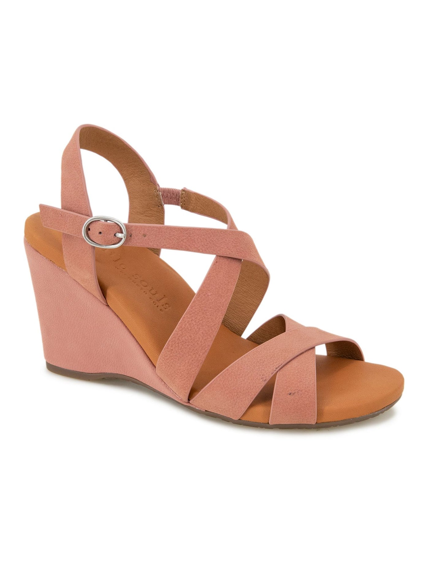 GENTLE SOULS KENNETH COLE Womens Pink Goring Cushioned Isla Round Toe Wedge Buckle Leather Heeled Sandal 9 M