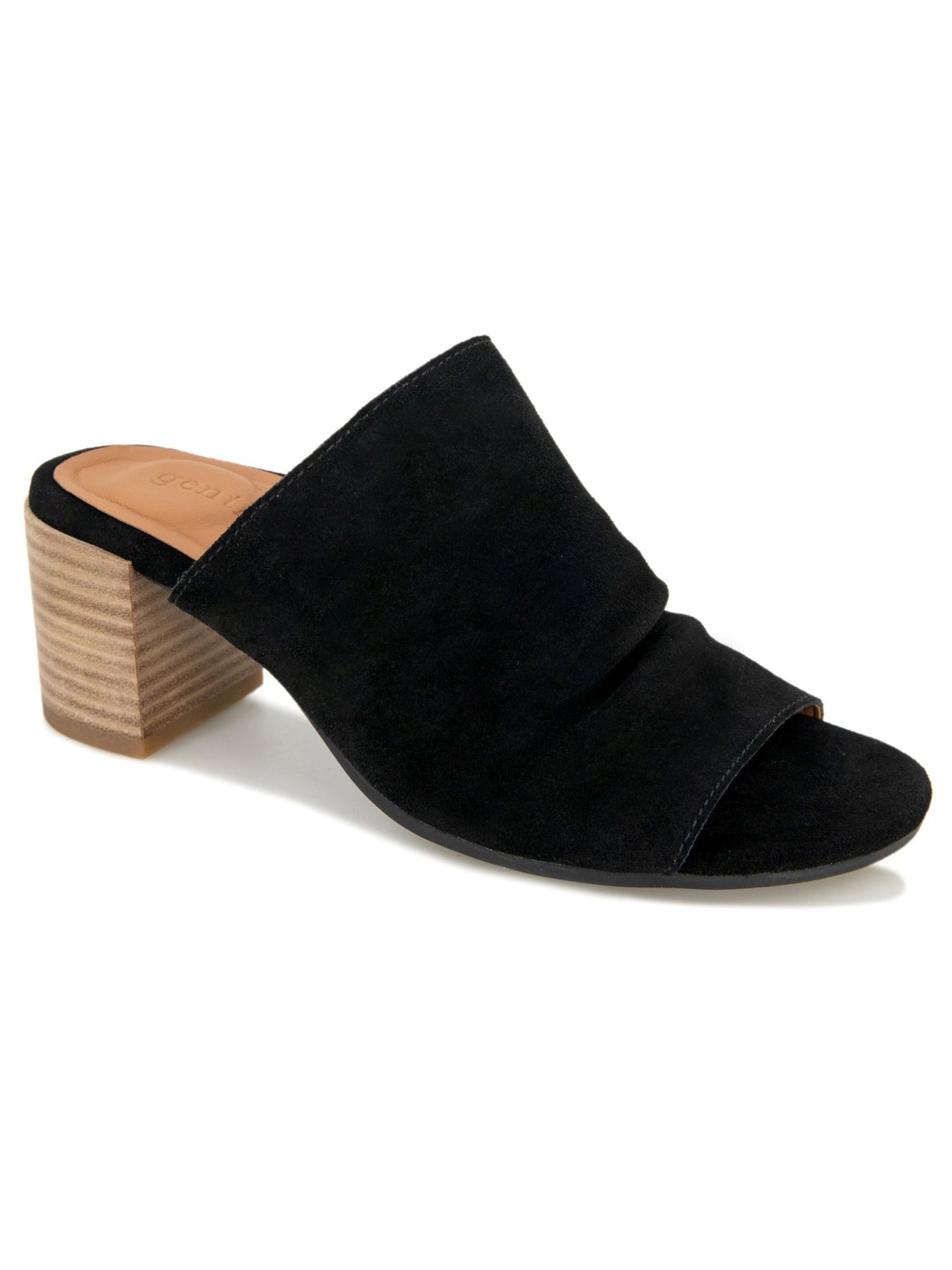 GENTLE SOULS KENNETH COLE Womens Black Cushioned Goring Chas Open Toe Stacked Heel Slip On Leather Heeled Sandal 6 M