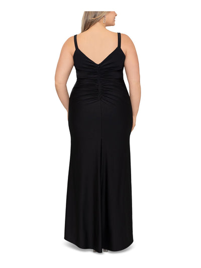 XSCAPE Womens Slitted Sleeveless V Neck Maxi Cocktail Sheath Dress