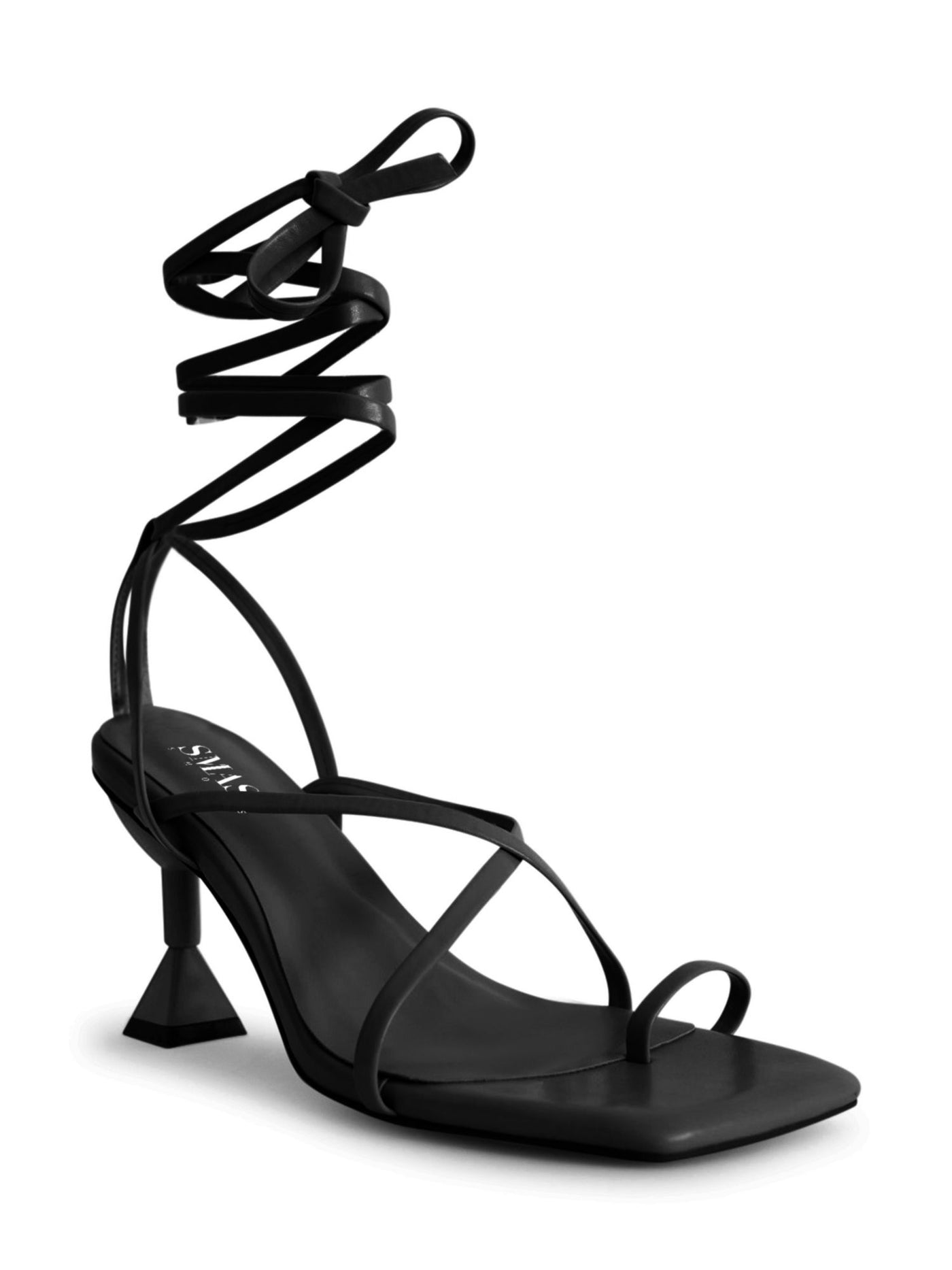 SMASH SHOES Womens Black Toe Strap Strappy Padded Mona Square Toe Sculpted Heel Lace-Up Dress Heeled Sandal 13