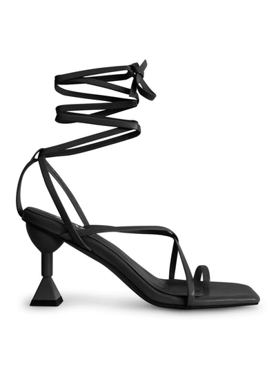 SMASH SHOES Womens Black Toe Strap Strappy Padded Mona Square Toe Sculpted Heel Lace-Up Dress Heeled Sandal 14