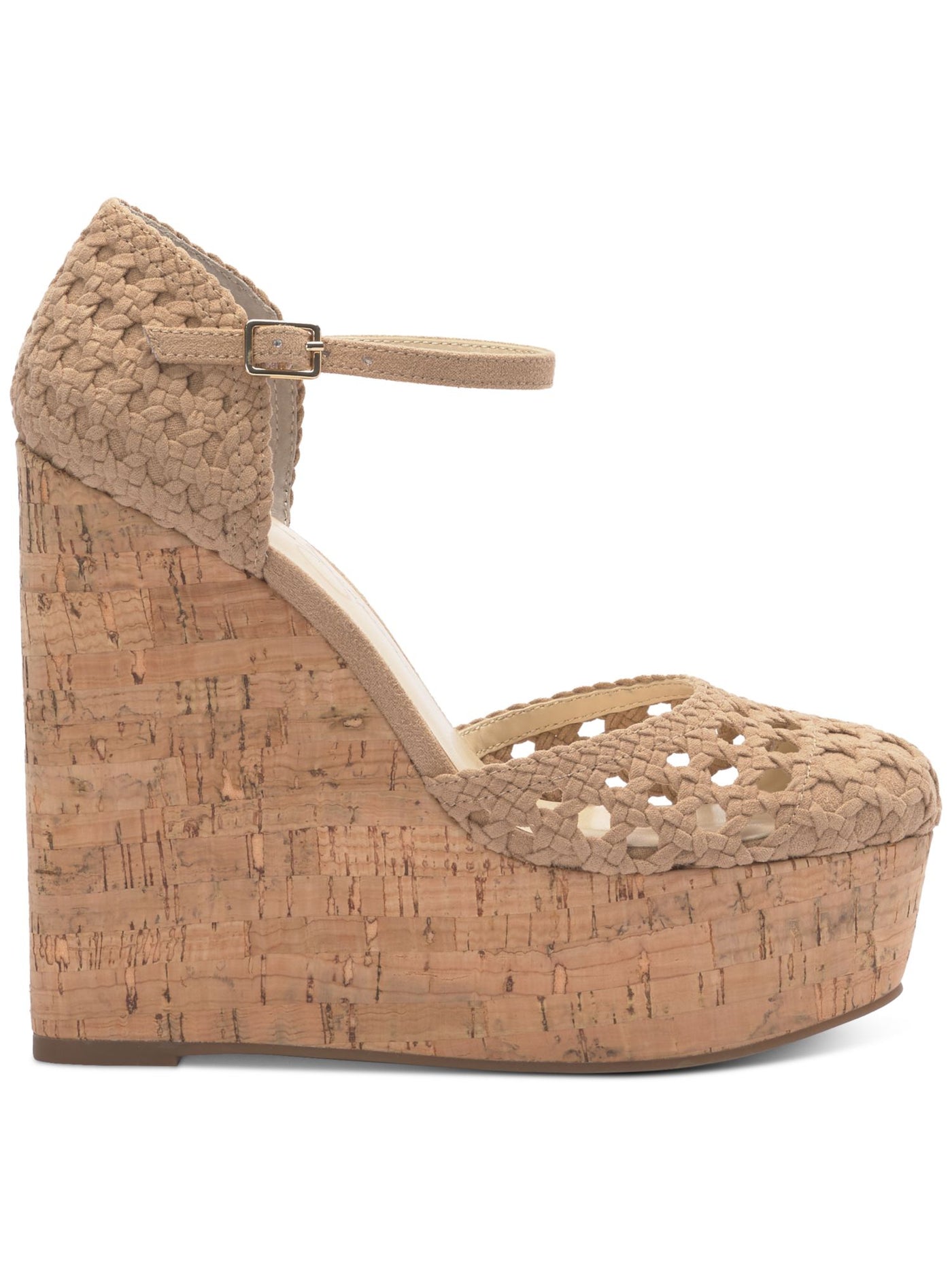 JESSICA SIMPSON Womens Beige 2 Cork-Like Wedge Woven Cut Out Marshela Round Toe Wedge Buckle Heeled Sandal 11 M