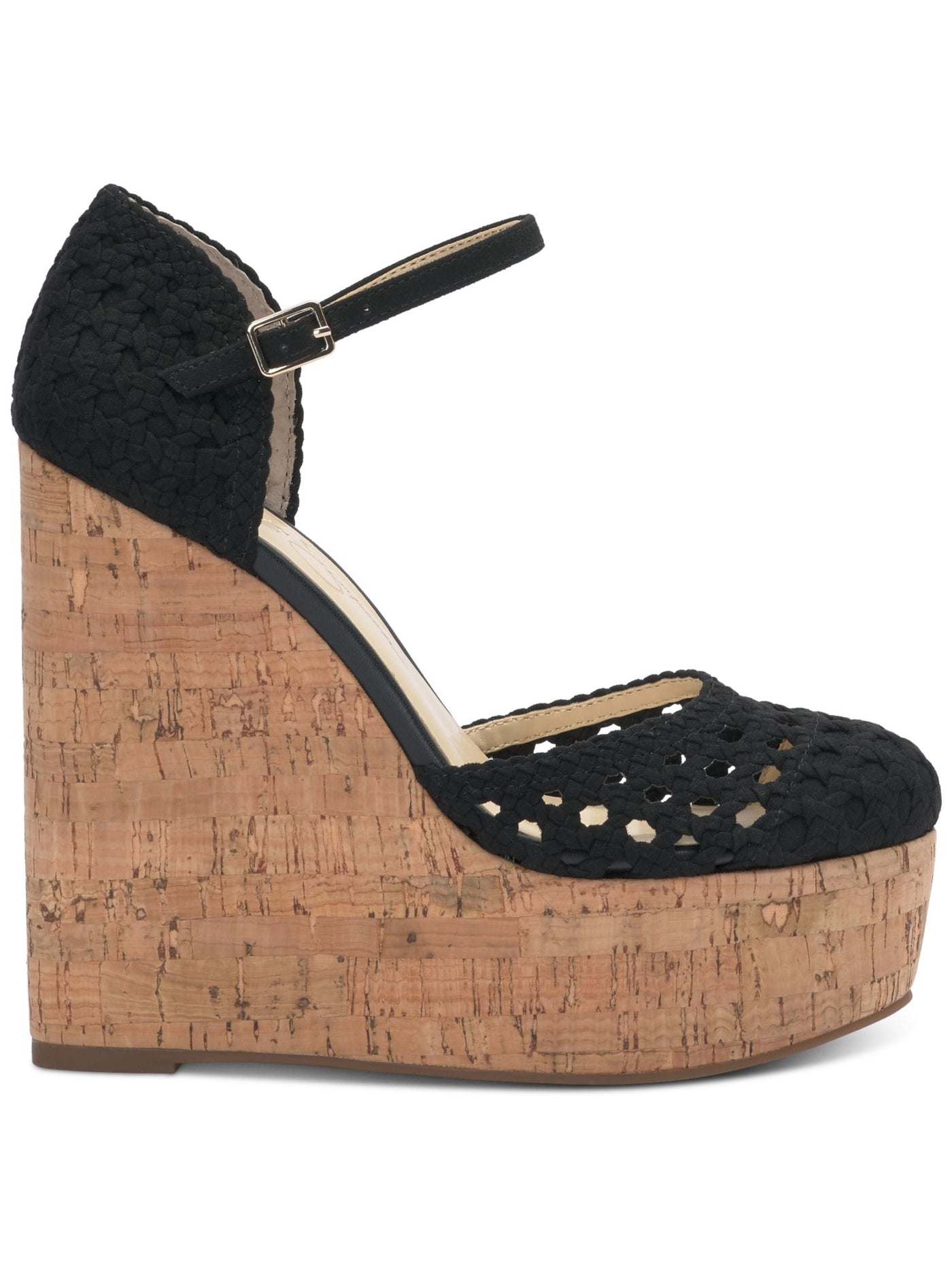 JESSICA SIMPSON Womens Black 2 Cork-Like Wedge Woven Cut Out Marshela Round Toe Wedge Buckle Dress Heeled Sandal 5.5 M