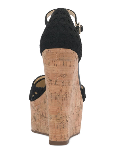 JESSICA SIMPSON Womens Black 2 Cork-Like Wedge Woven Cut Out Marshela Round Toe Wedge Buckle Dress Heeled Sandal 6 M