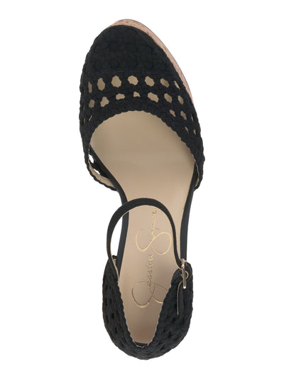 JESSICA SIMPSON Womens Black 2 Cork-Like Wedge Woven Cut Out Marshela Round Toe Wedge Buckle Dress Heeled Sandal 6 M