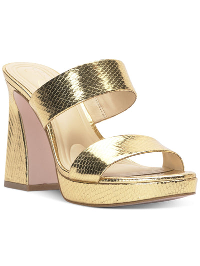 JESSICA SIMPSON Womens Gold Snake Embellished 1" Platform Goring Padded Diza Round Toe Sculpted Heel Slip On Dress Heeled Sandal 7 M