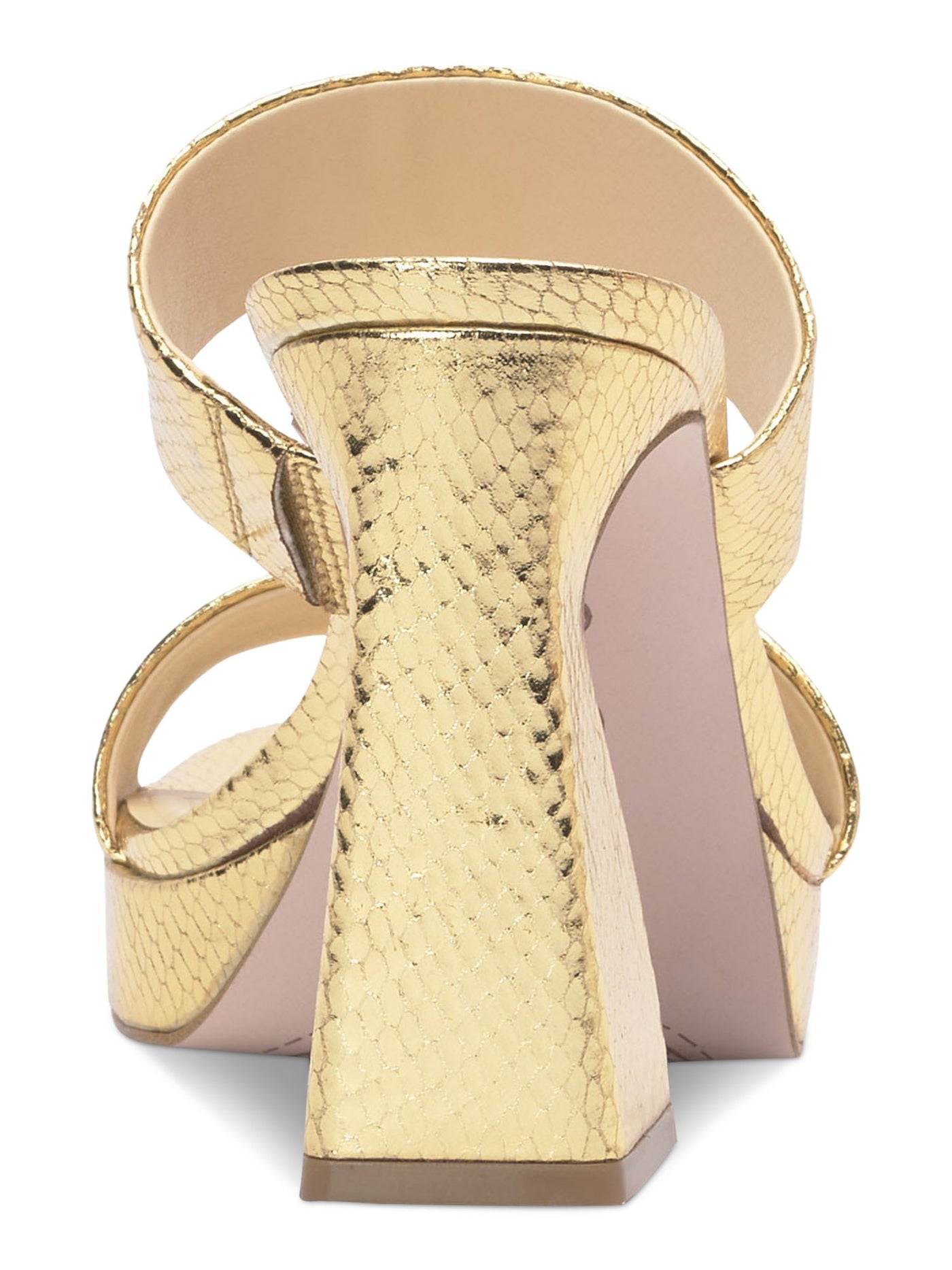 JESSICA SIMPSON Womens Gold Snake Embellished 1" Platform Goring Padded Diza Round Toe Sculpted Heel Slip On Dress Heeled Sandal 7 M
