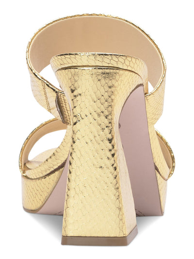 JESSICA SIMPSON Womens Gold Snake Embellished 1" Platform Goring Padded Diza Round Toe Sculpted Heel Slip On Dress Heeled Sandal 7 M