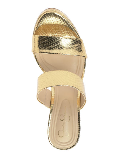 JESSICA SIMPSON Womens Gold Snake Embellished 1" Platform Goring Padded Diza Round Toe Sculpted Heel Slip On Dress Heeled Sandal 7 M