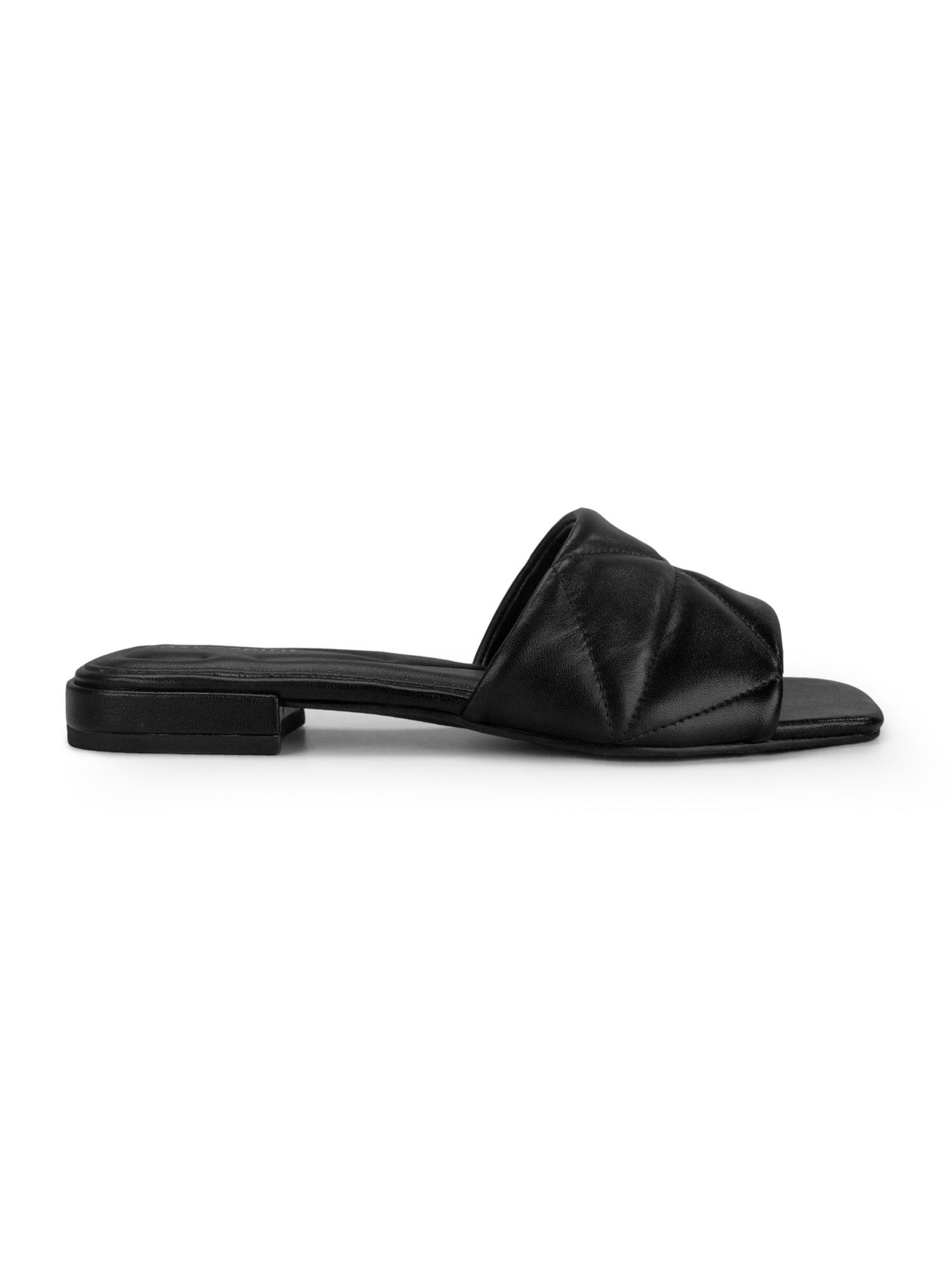 EASY SPIRIT Womens Black Geometric Arch Support Flexible Cushioned Quilted Quincie Square Toe Slip On Leather Heeled Sandal 11 M