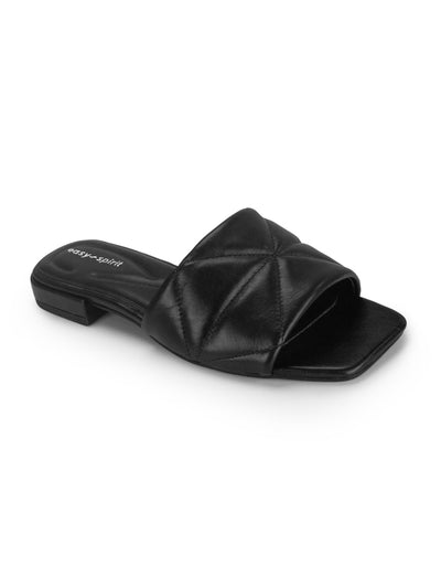 EASY SPIRIT Womens Black Geometric Arch Support Flexible Cushioned Quilted Quincie Square Toe Slip On Leather Heeled Sandal 11 M