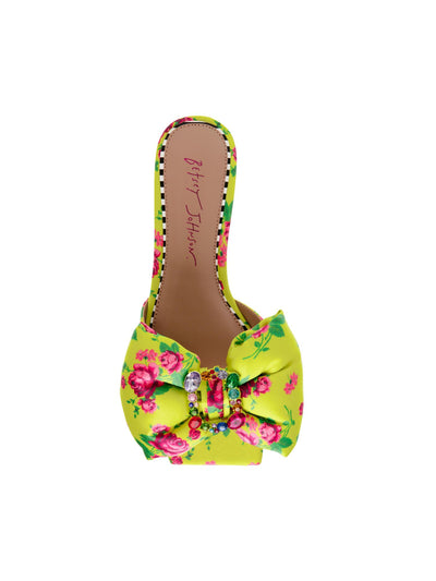 BETSEY JOHNSON Womens Green Floral Padded Bow Accent Embellished Daisyy-g Square Toe Slip On Slide Sandals Shoes 5 M