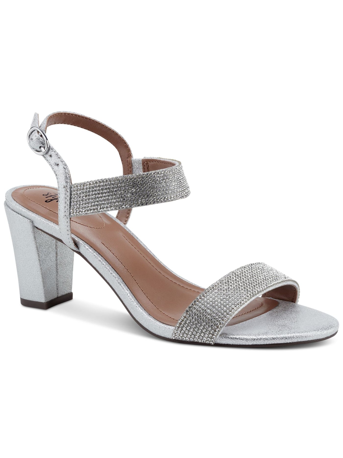 STYLE & COMPANY Womens Silver Mixed Media Padded Goring Bonitaa Round Toe Cone Heel Buckle Dress Slingback Sandal 6 M